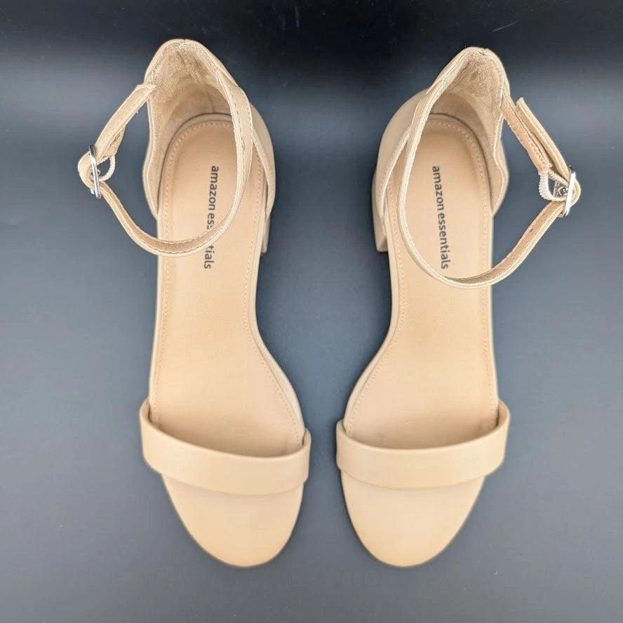 Women's Sz 7 Ankle Strap Heeled Sandals Open Round Toe Strappy Mid Block Heels SoleComfort.shoes