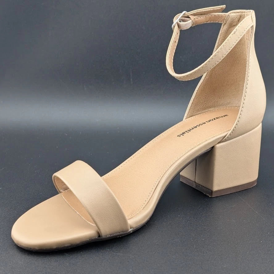 Women's Sz 7 Ankle Strap Heeled Sandals Open Round Toe Strappy Mid Block Heels SoleComfort.shoes