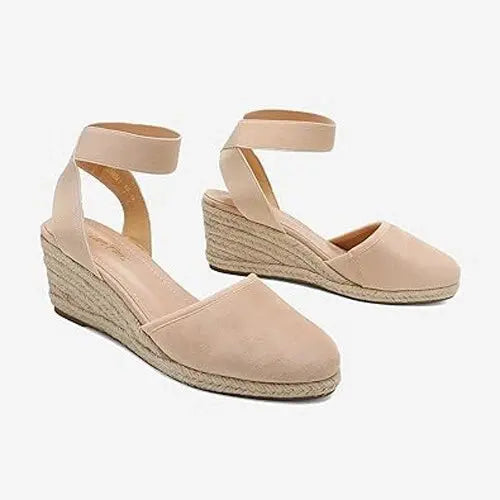 Dream Pairs Sandals | Womens 5.5 "Amanda" Espadrille Beige Cotton | 2.4" Wedge Dream Pairs