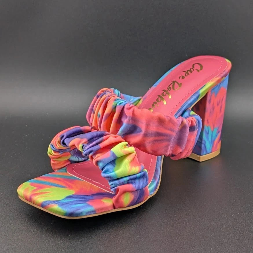 Cape Robbin SZ 9 Women's Chunky High Heel Strappy Square Open Toe Sandals-Floral SoleComfort.shoes