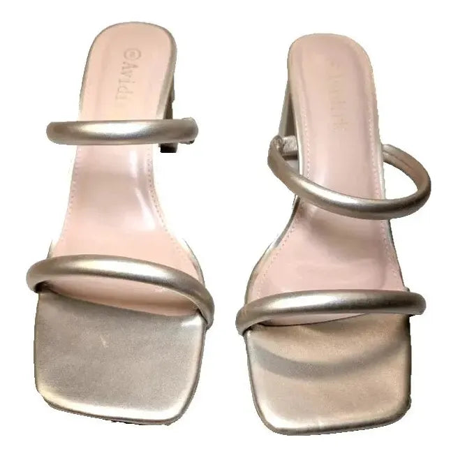 Pre-Owned Women's Size 8 Chunky Heeled Mule 2-Strap Sandal | Block Mid Heel Square Toe Dress Shoe Avidirk