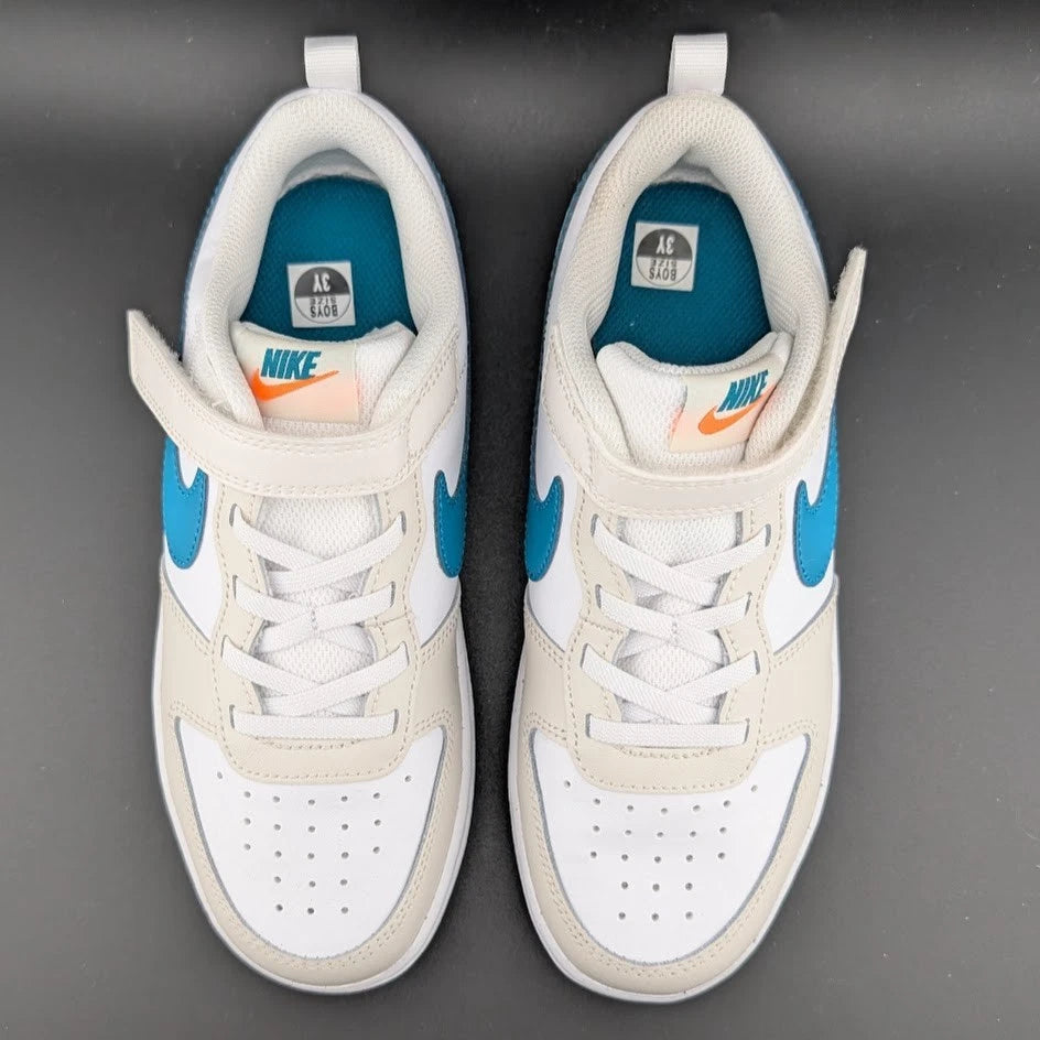 Nike Court Borough Low 2 (PSV) Size 3Y White/Turquoise/Orange Sneaker Shoes SoleComfort.shoes