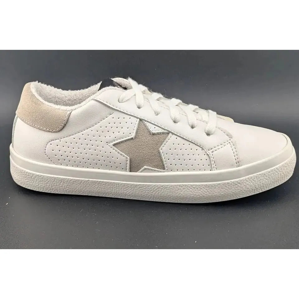 Steve Madden Women Size 6.5 Starling Sneaker White Multi Tan Sneaker Star Leather - SoleComfort.shoes