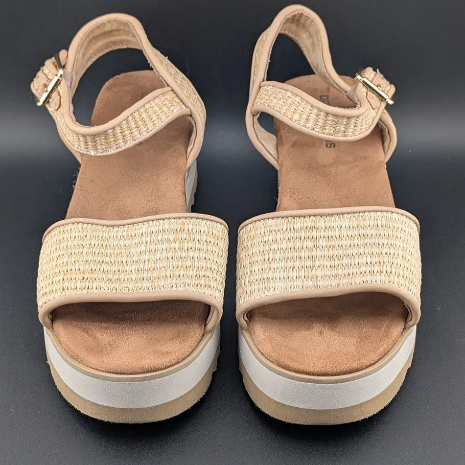 Pre-owned Women's Size 10 Dream Pairs 1-Strap Espadrille Ankle Strap Platform Sandal Wheat SoleComfort.shoes