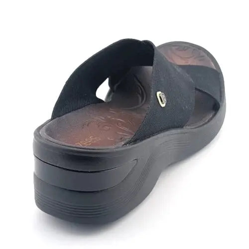 Bzees Desire Wedge Elastic Bands Slide Sandals Black Women's 9M Bzee