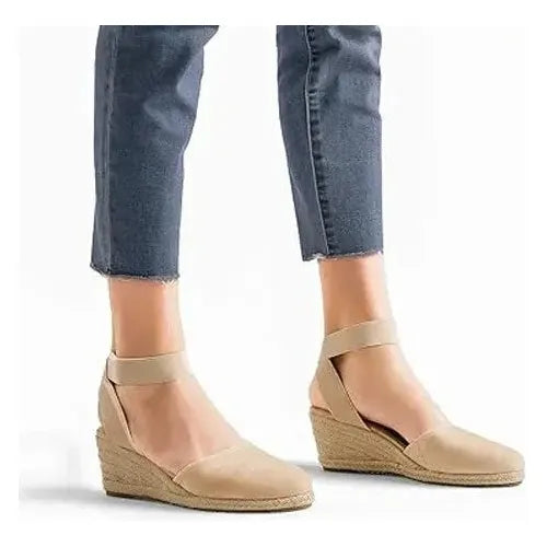 Dream Pairs Sandals | Womens 5.5 "Amanda" Espadrille Beige Cotton | 2.4" Wedge Dream Pairs