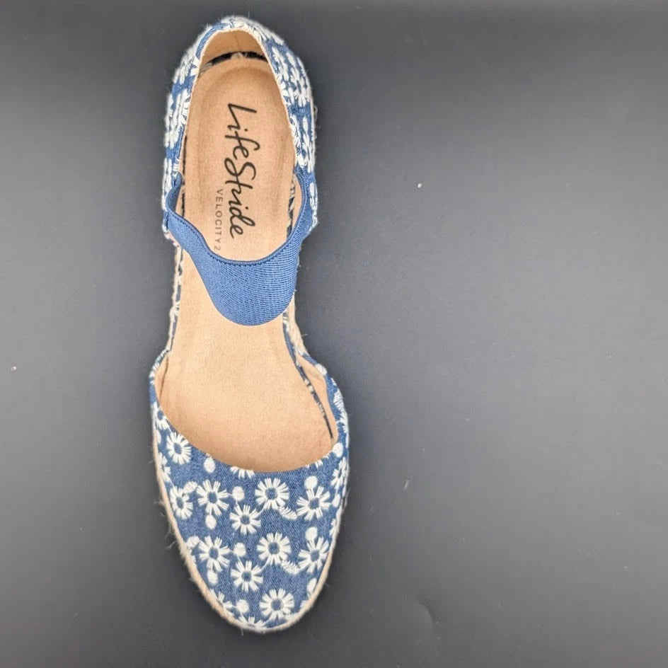 LifeStride Kaylee Espadrille Wedge Sandal Daisy Denim SoleComfort.shoes