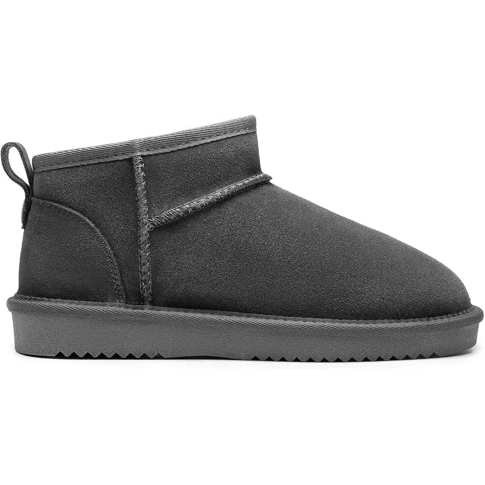 Women Genuine Grey Suede Booties w/ Faux Fur Lining Memory Foam Slip-on Boots Dream Pairs