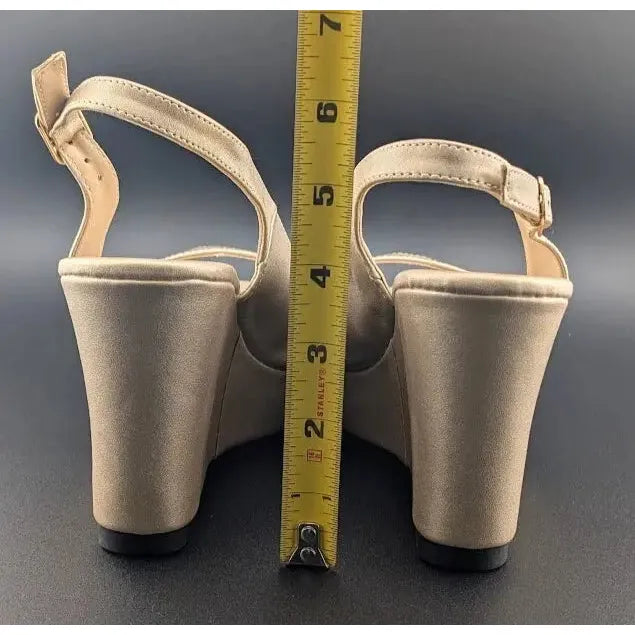 Gold Peep Toe, Slingback, 4-inch Wedge, Women's Platform Dress Shoe - Size 8-8.5 Unbranded