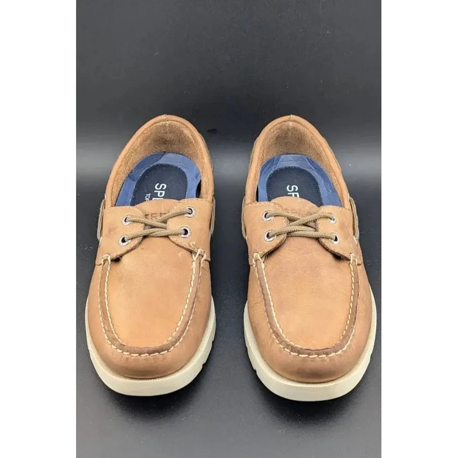 Sperry Top Sider Size 8 Leeward, 2-Eye Boat Shoes, Sahara Tan Leather 0777894 SoleComfort.shoes