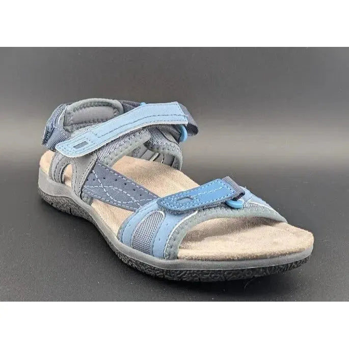Earth Origins Sindy 3 Sandals Womens Size 7 Blue Hook & Loop Closure Comfort Bed - SoleComfort.shoes
