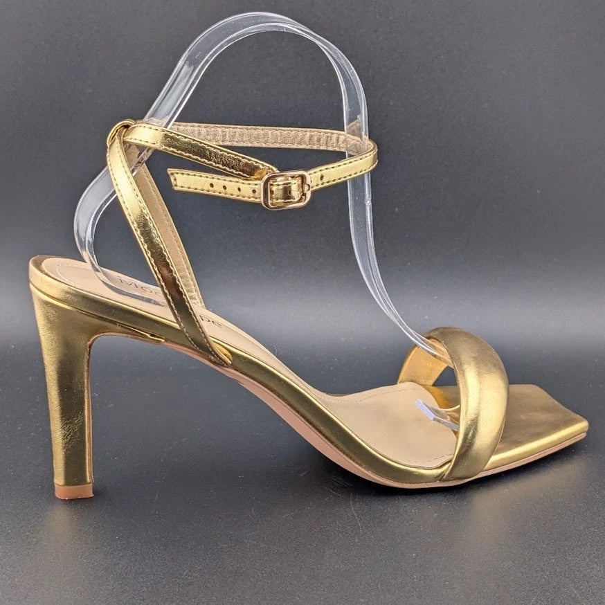Modatope Size 9.5 Gold Shoes Square Open Toe Open Heels Ankle Strap Sexy Party SoleComfort.shoes