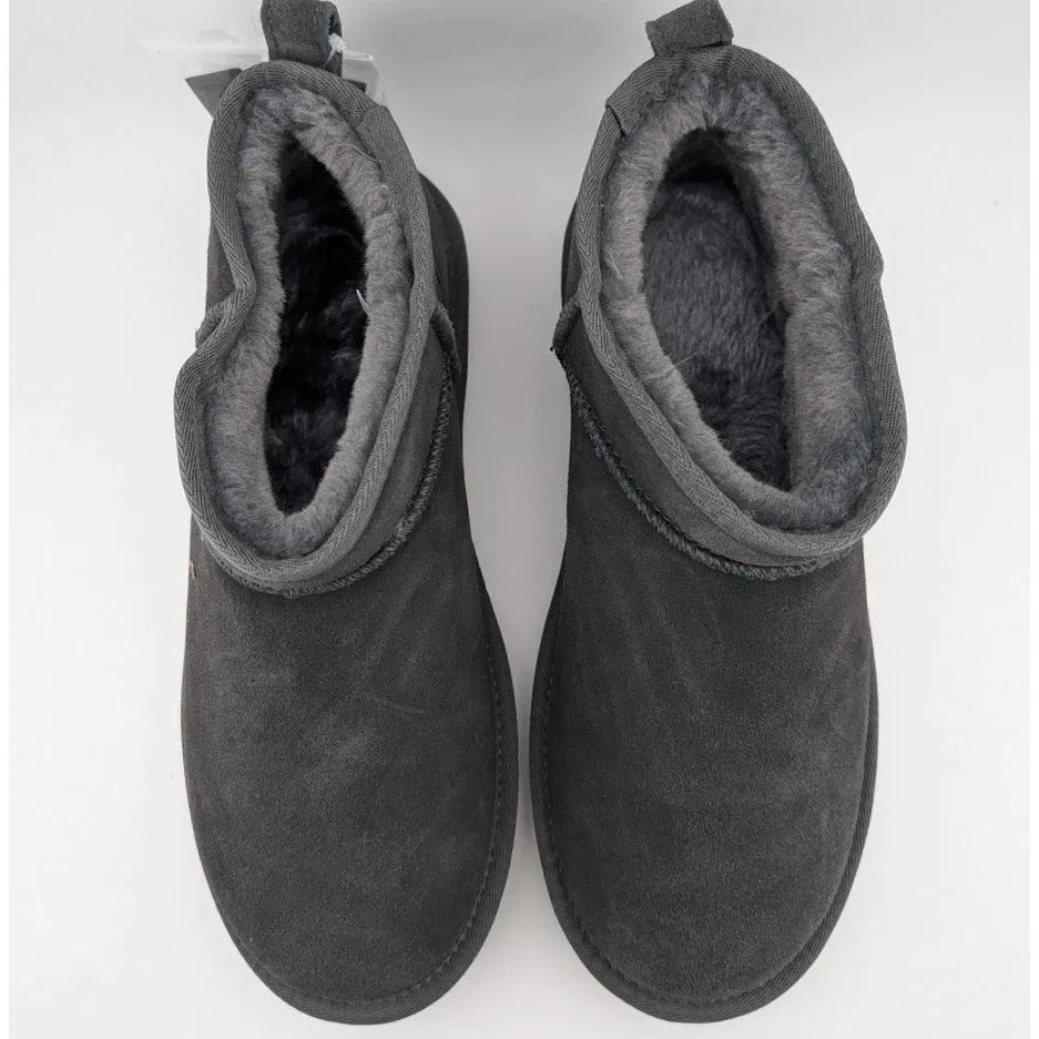 Women Genuine Grey Suede Booties w/ Faux Fur Lining Memory Foam Slip-on Boots Dream Pairs