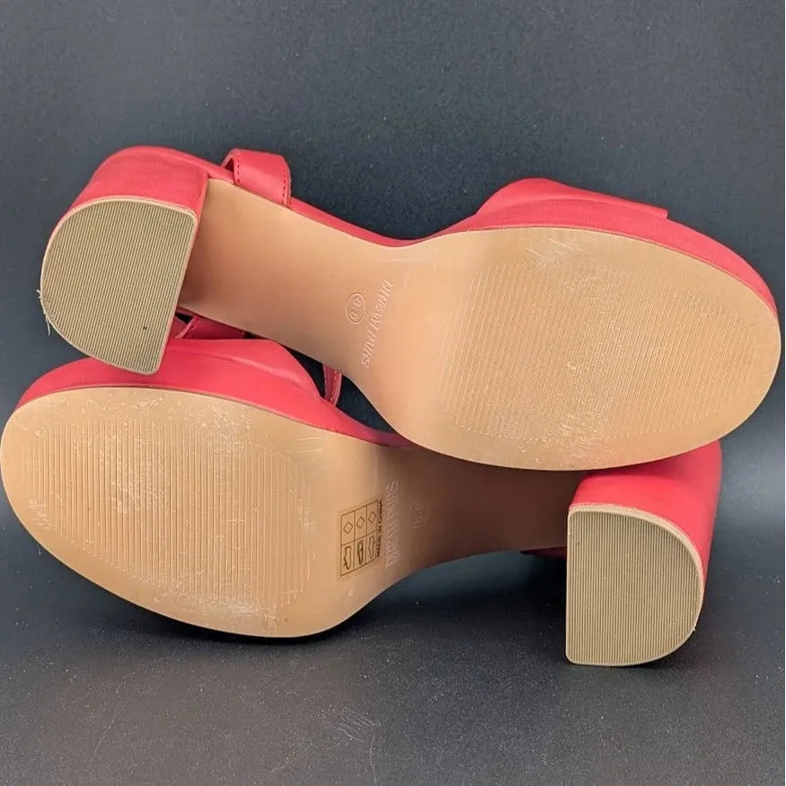 DREAM PAIRS Platform Heels SZ 8.5 Women Red Chunky Open Toe Ankle Strap Heels SoleComfort.shoes