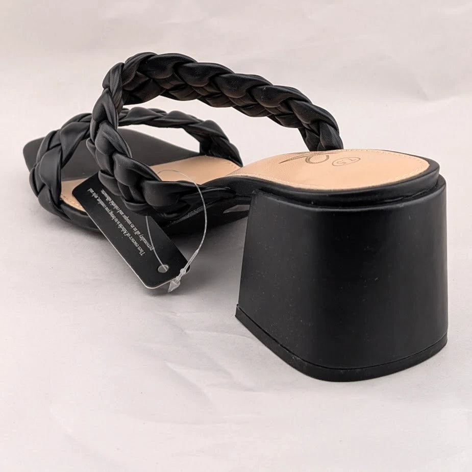 Women's Sz 7.5 Braided Heeled Sandals Strappy Square Toe Backless Mules Slip On SoleComfort.shoes