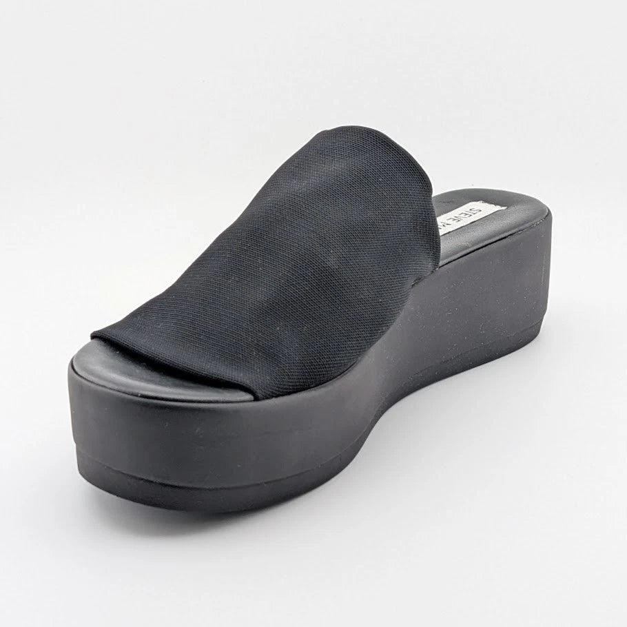 Steve Madden Size 9 Black Slinky Stretchy Platform Chunky Slide Sandals-Made In Italy SoleComfort.shoes