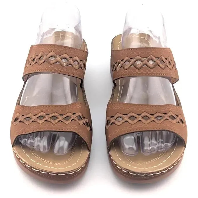 New Faux Leather Size 12 /43 Two Strap Sandal Casual Outdoor Women Flat Sandals - SoleComfort.shoes