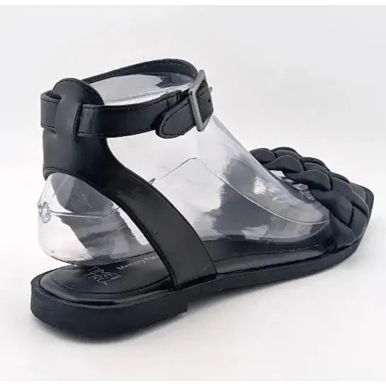 Time And Tru Womens Black Open Toe Braided Ankle Strap Square Toe Sandals Size 8 - SoleComfort.shoes