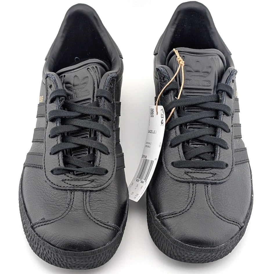 adidas Kids Size 4Y Gazelle Black w/ Gold Leather Shoes Sneaker BY9146 Unisex SoleComfort.shoes