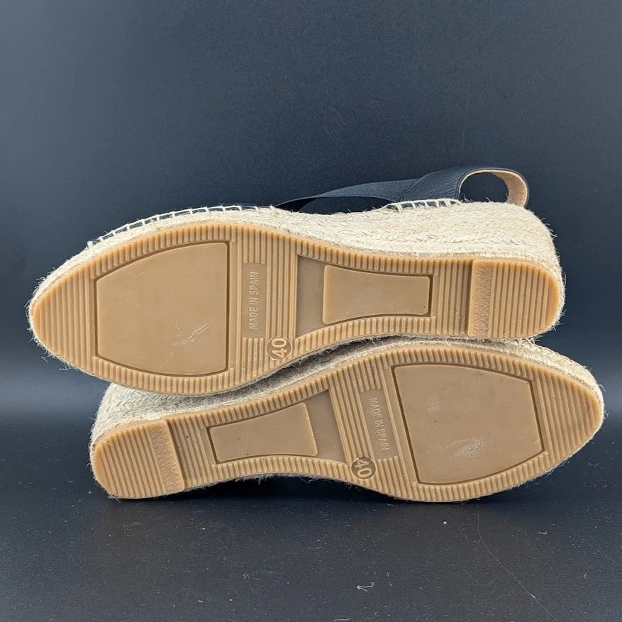 Women Size 9.5-10 (EU 40) Leather Espadrille Wedge Sandal Crossed Strap Peep Toe Made: Spain SoleComfort.shoes