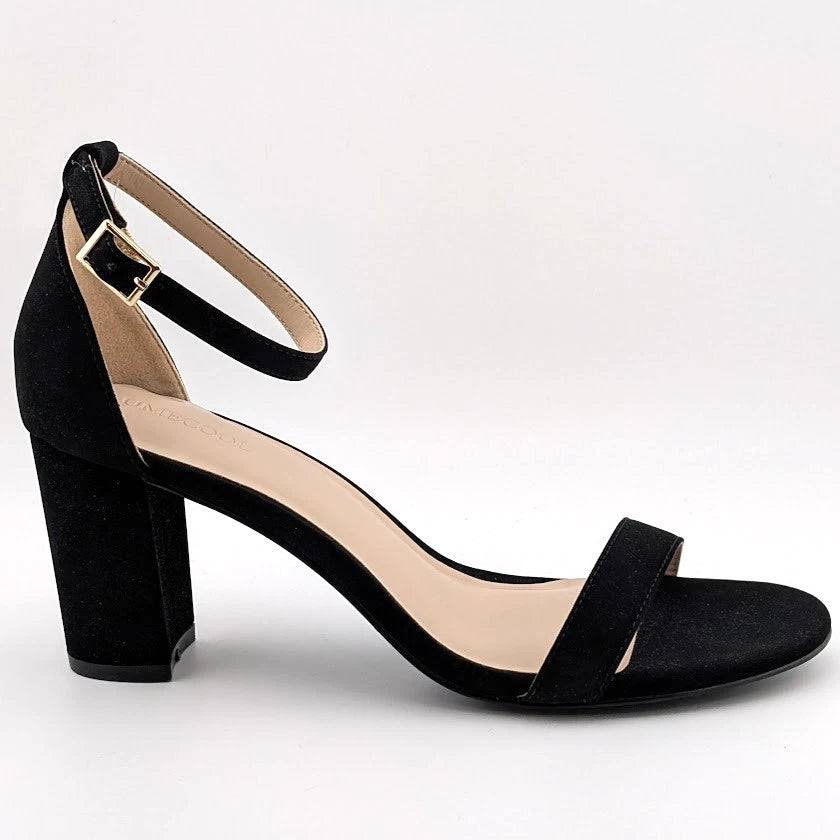 Women's Sz 9 Ankle Strap Heeled Sandals Open Round Toe Strappy Low Block Heels SoleComfort.shoes