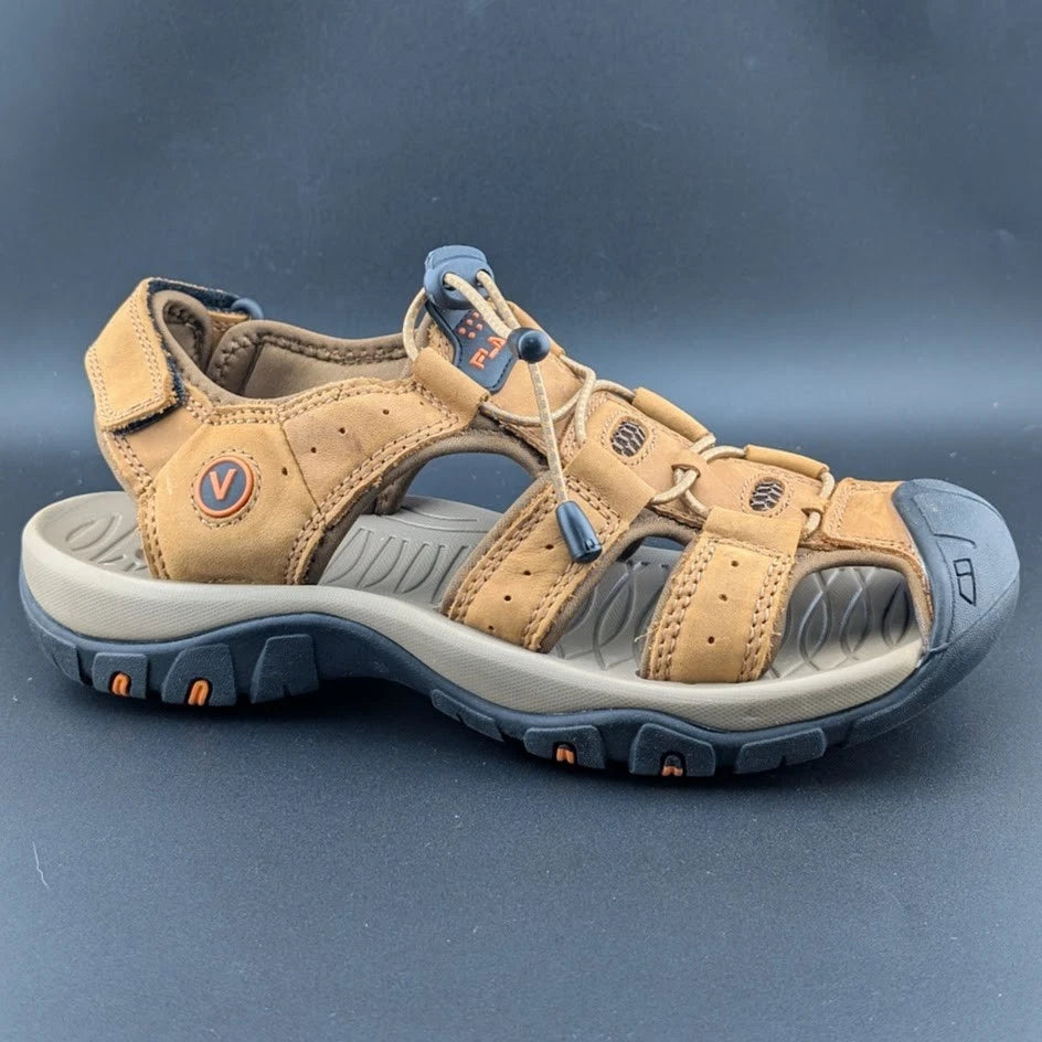 Men's Size 9-9.5 Leather Sandals Closed Toe Outdoor Sport Nonslip Hiking Shoes SoleComfort.shoes