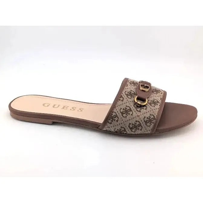Pre-Owned Guess "Hammi" Women's Size 11 Slide Sandal Medium Brown with Medallion - SoleComfort.shoes
