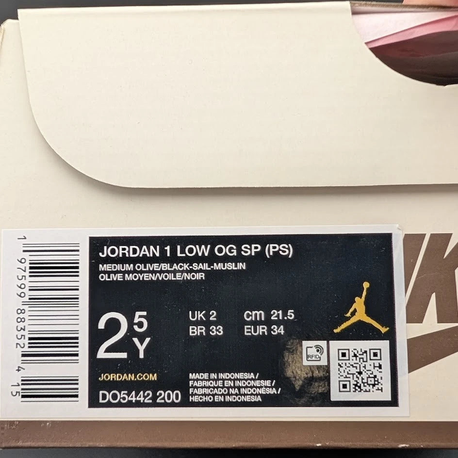 🔥Nike Air Jordan 1 Low OG SP Travis Scott Med Olive PS Size 2.5Y DO5442-200🔥 SoleComfort.shoes