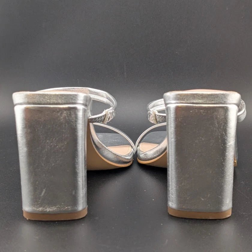 The Drop Size 8 Avery Women"s 3.5" Chunky Heel Toffee Brown Square Toe Slide Sandals The Drop