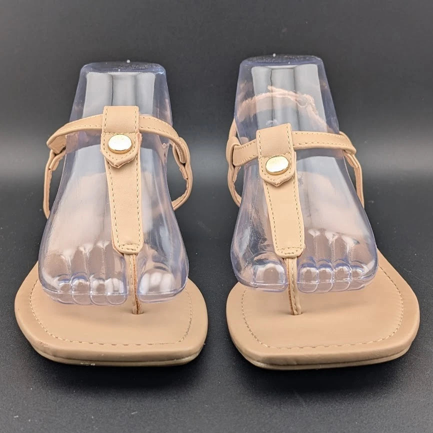 Women Size 8.5 T-Strap Thong Flat Sandals Square Toe Strappy Sandals SoleComfort.shoes