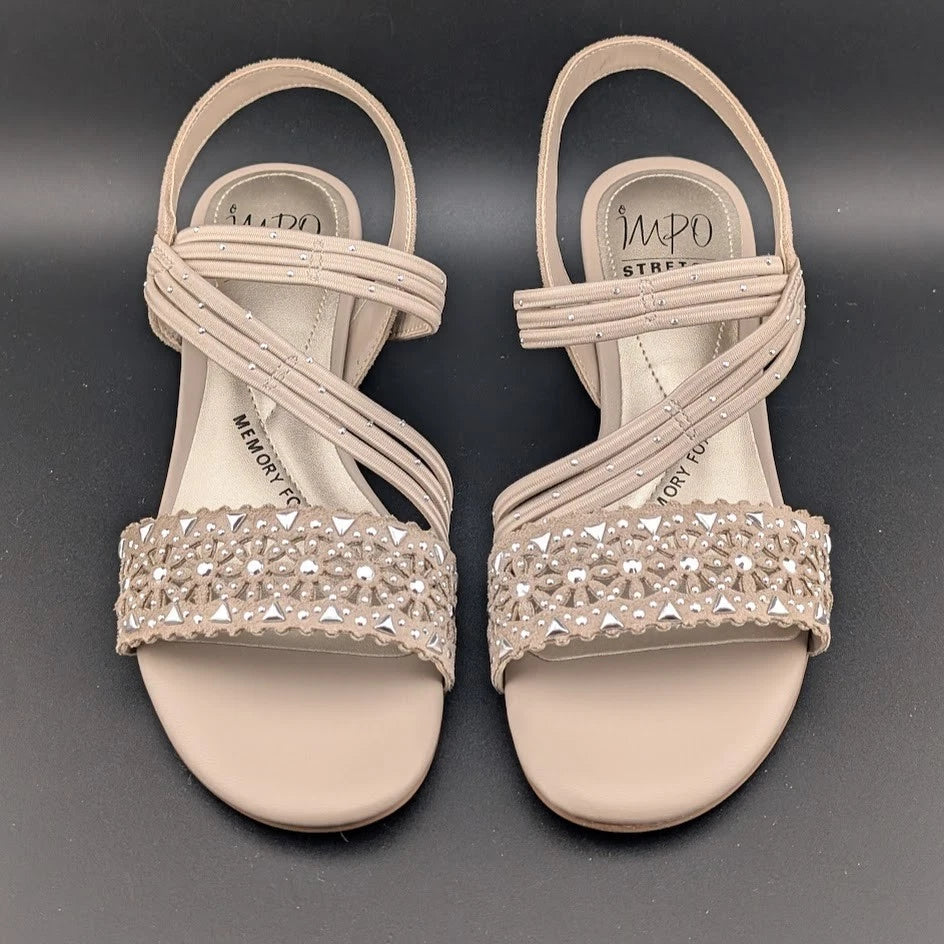 NWB Women's Sz 7M IMPO Gatrina Embellished Stretch Wedge Sandals, Praline SoleComfort.shoes