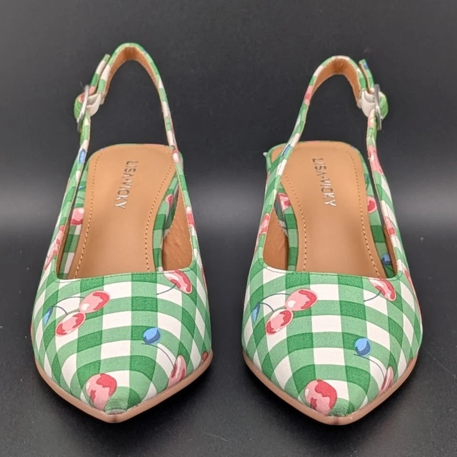 Lisa Vicky Womens 6 Zee Pointed Toe Slingback Pump Green Cherry New In Box SoleComfort.shoes