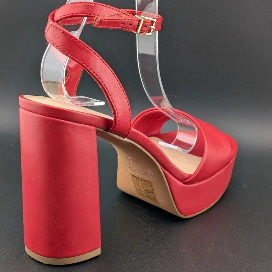 DREAM PAIRS Platform Heels SZ 8.5 Women Red Chunky Open Toe Ankle Strap Heels SoleComfort.shoes