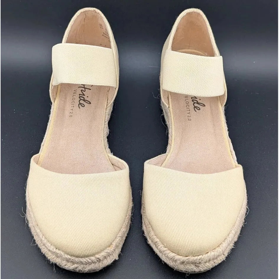 LifeStride Size 6 Wide Kaylee Espadrille Wedge Sandal Butter Denim SoleComfort.shoes