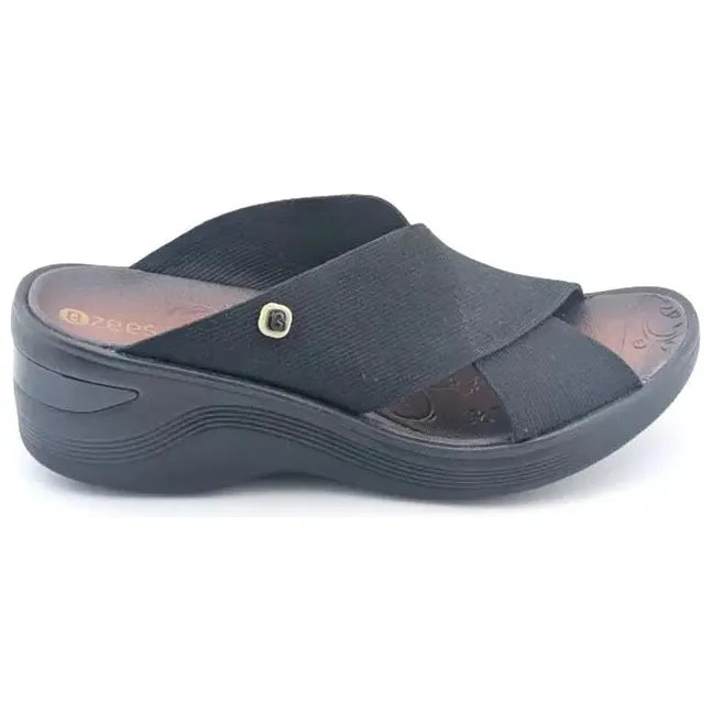 Bzees Desire Wedge Elastic Bands Slide Sandals Black Women's 9M Bzee