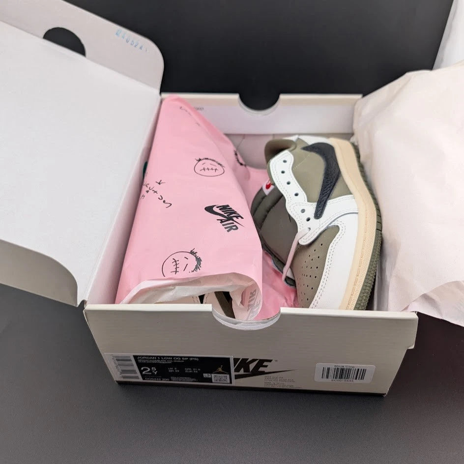 🔥Nike Air Jordan 1 Low OG SP Travis Scott Med Olive PS Size 2.5Y DO5442-200🔥 SoleComfort.shoes