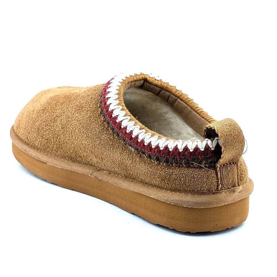 Fitory Size 8 Tan Suede Platform Booties with Faux Fur and embroidered collar Fitory