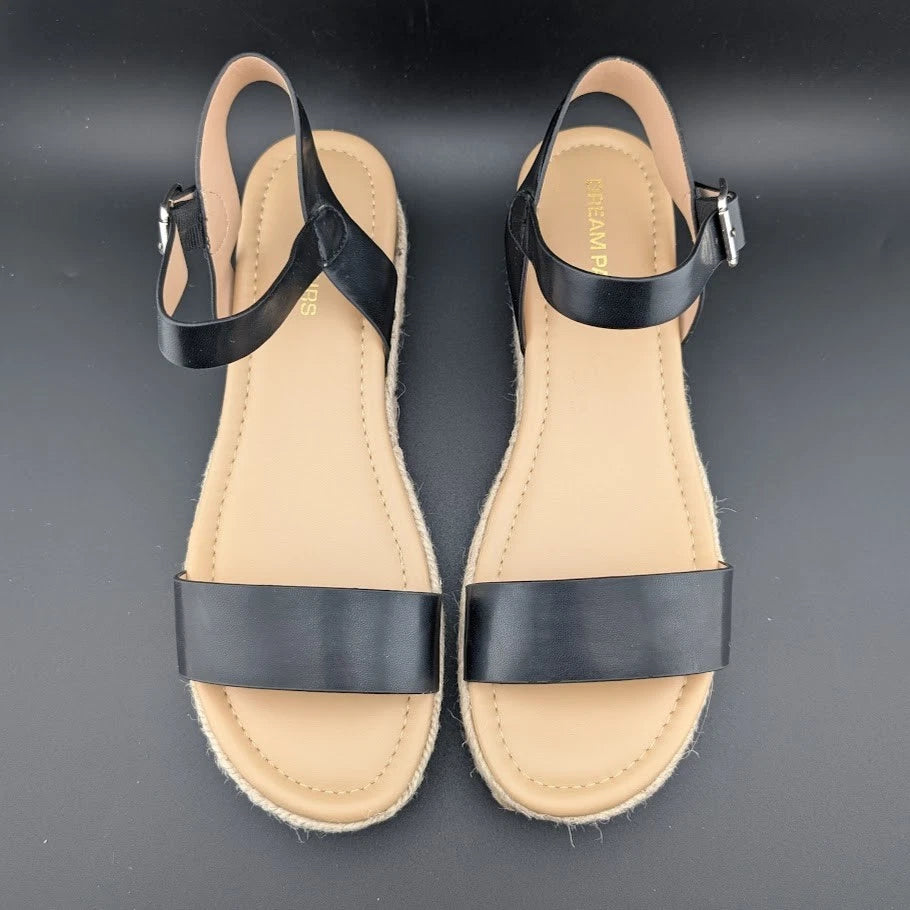Womens Size 9.5 Dream Pairs 1-Strap Espadrille Ankle Strap Platform Sandal Black SoleComfort.shoes