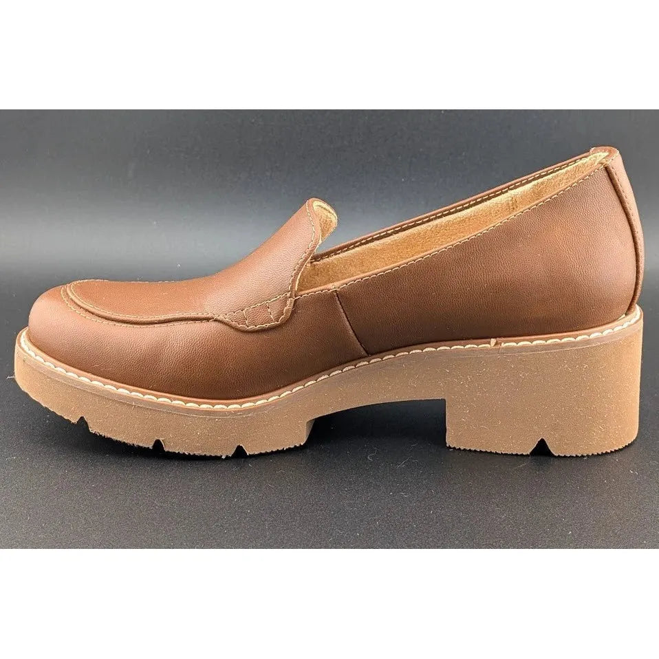 Women’s Size 5.5 Naturalizer "Cabaret" Lug Chunky Sole Loafer Rich Brown Faux Leather Uppers SoleComfort.shoes