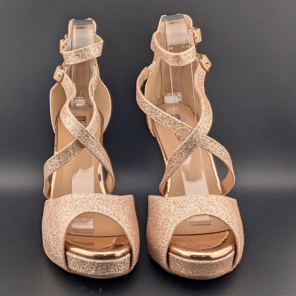 Women's Sz 8.5 Platform 4" Heels, Evening, Party, Wedding Shoes RoseGold Glitter SoleComfort.shoes