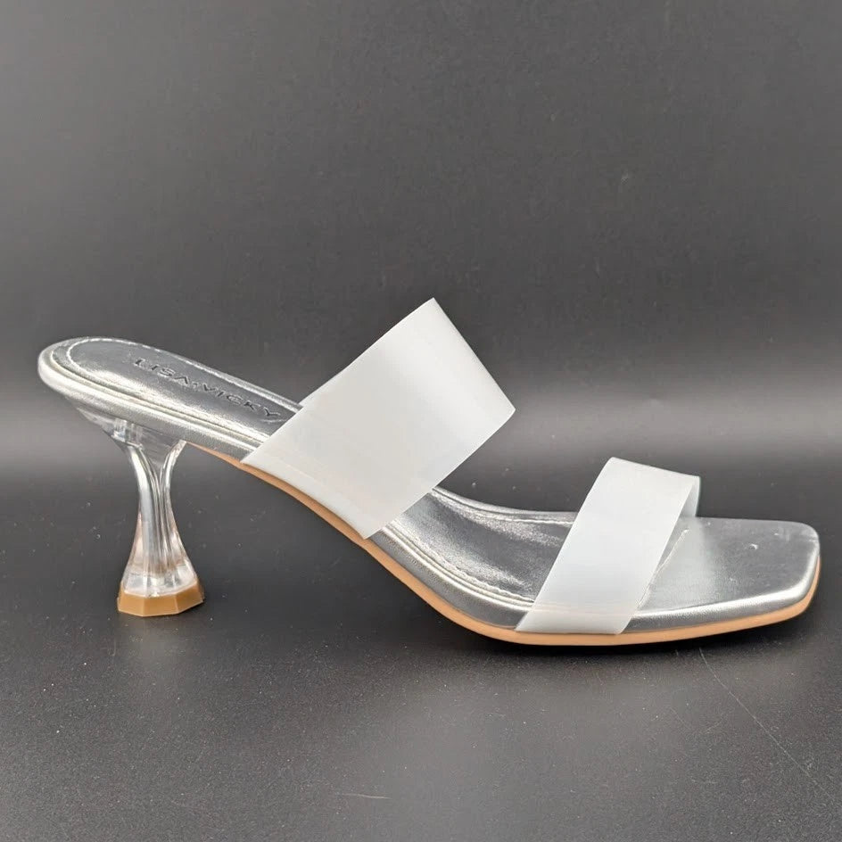 Lisa Vickey Women's Size 7M Beyond-V White and Silver Sandals SoleComfort.shoes
