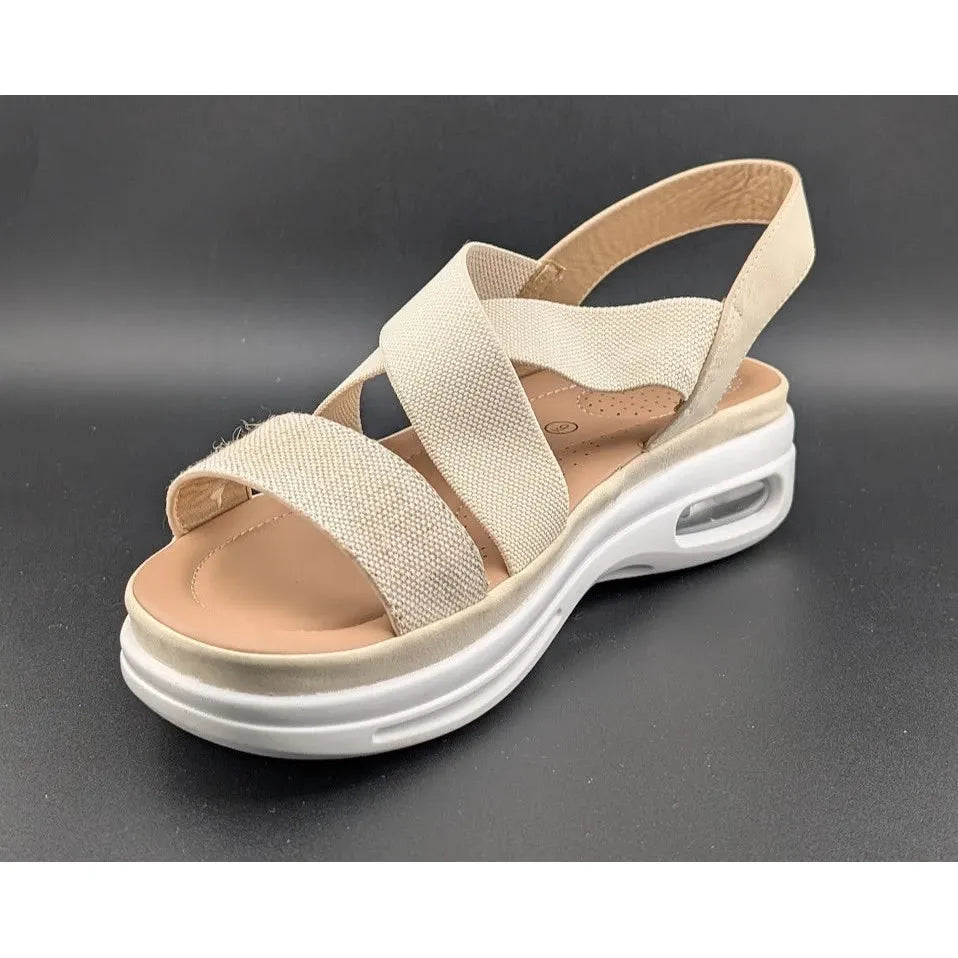 mysoft Sz 9 Women's Walking Sandals Air Cushion Slingback Natural (Tan) Elastic Platform Shoes SoleComfort.shoes