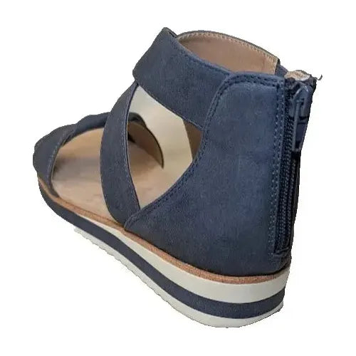 LifeStride Womens Zoom Navy Flatform Sandals Shoes | 8 Medium | Zipper Back Box Life Stride