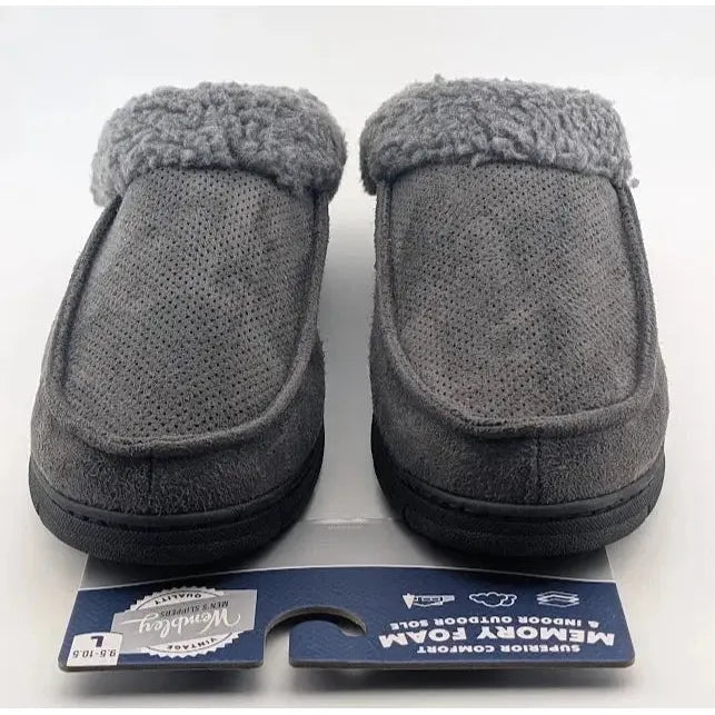 Wembley Mens Grey Indoor/Outdoor Microsuede Moccasin Slipper with Fleece Lining Wembley