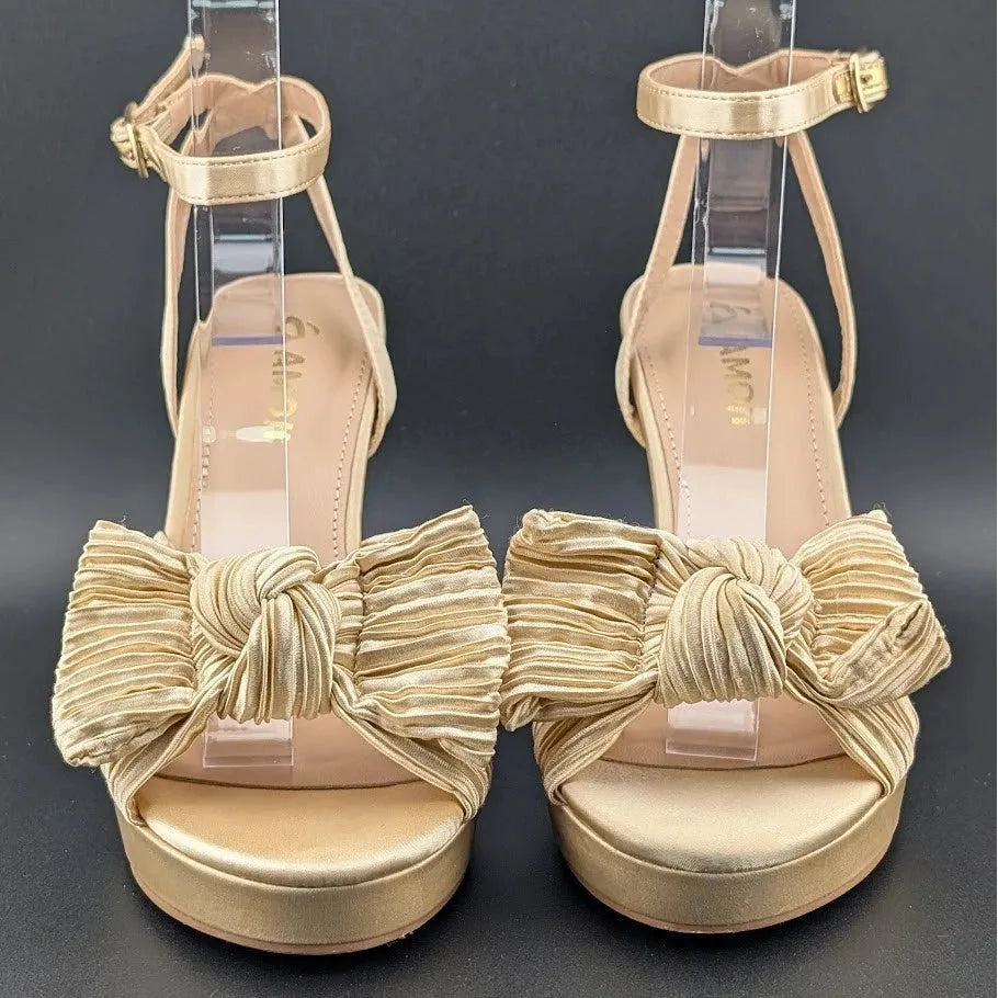 Womens Sz 36 Satin Bow Sandals Chunky Block Heel Open-Toe Platform Dress or Casual Amoji