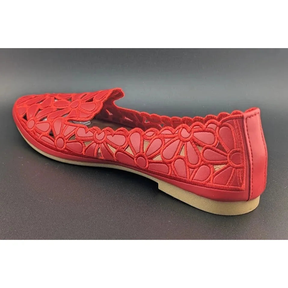 HEAWISH Women's Size 9 Slip On Floral Ballet Round Toe Dress Shoes Flats in Red SoleComfort.shoes