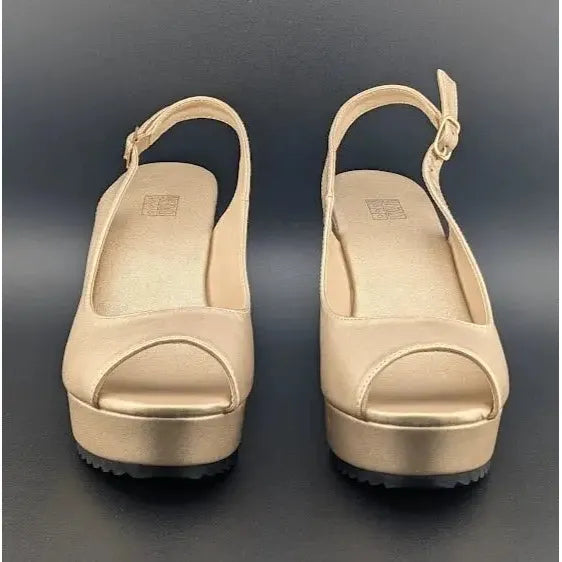 Gold Peep Toe, Slingback, 4-inch Wedge, Women's Platform Dress Shoe - Size 8-8.5 Unbranded