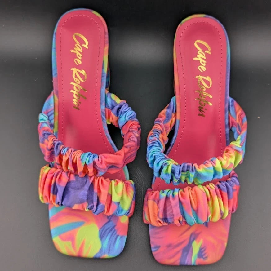 Cape Robbin SZ 9 Women's Chunky High Heel Strappy Square Open Toe Sandals-Floral SoleComfort.shoes