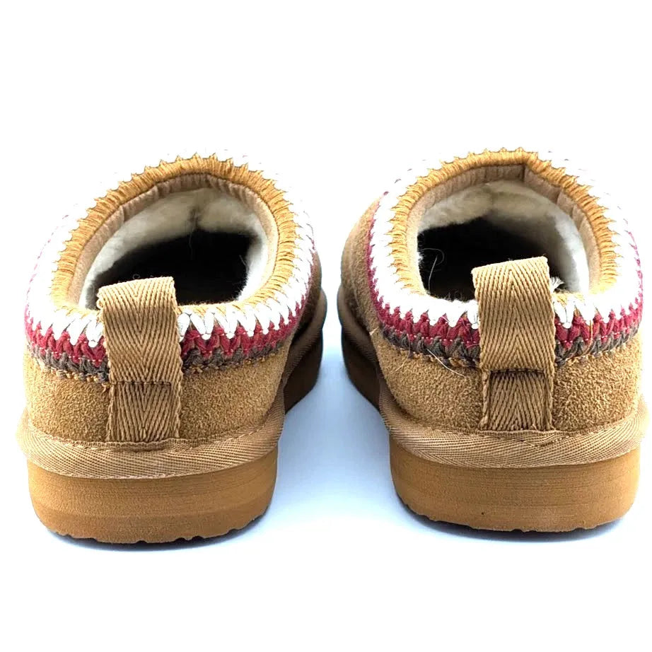 Fitory Size 8 Tan Suede Platform Booties with Faux Fur and embroidered collar Fitory