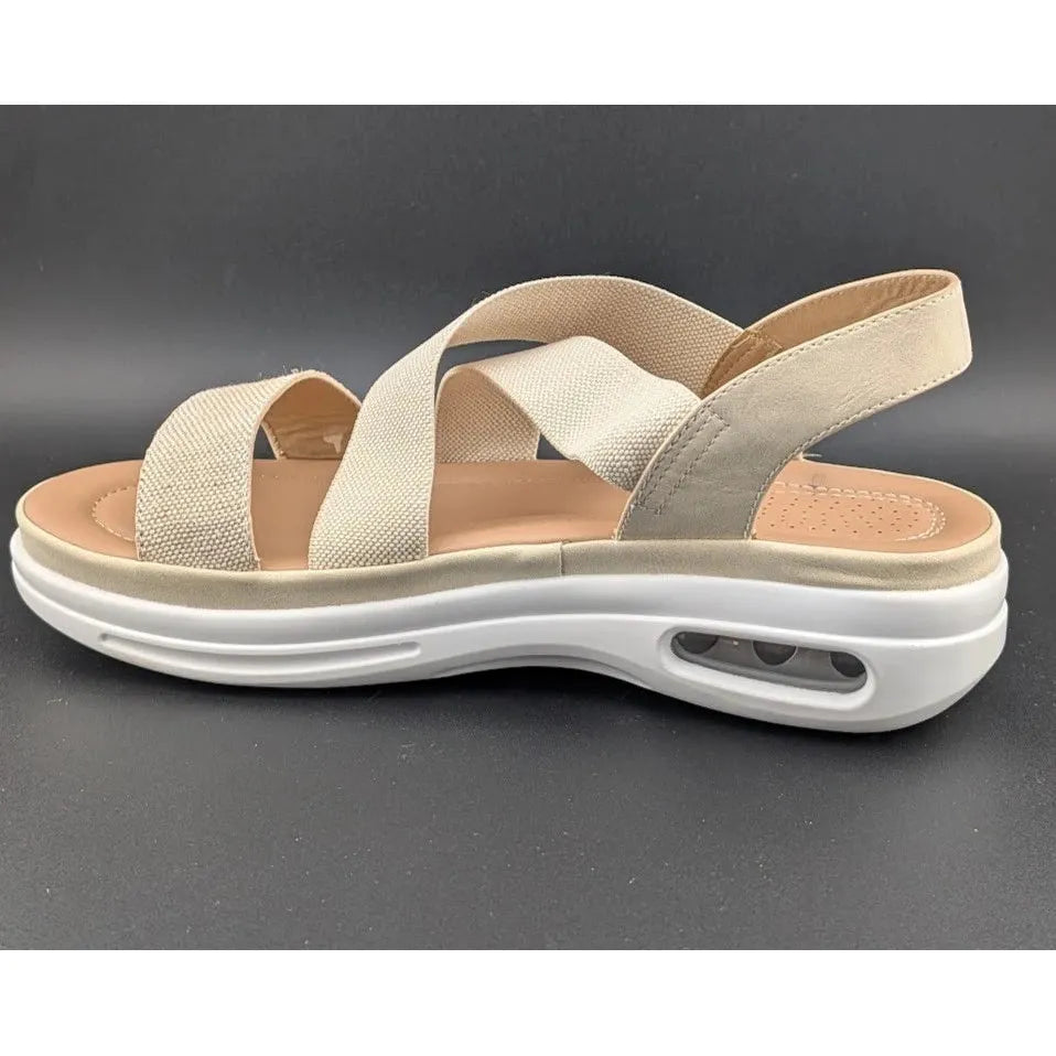 mysoft Sz 9 Women's Walking Sandals Air Cushion Slingback Natural (Tan) Elastic Platform Shoes SoleComfort.shoes